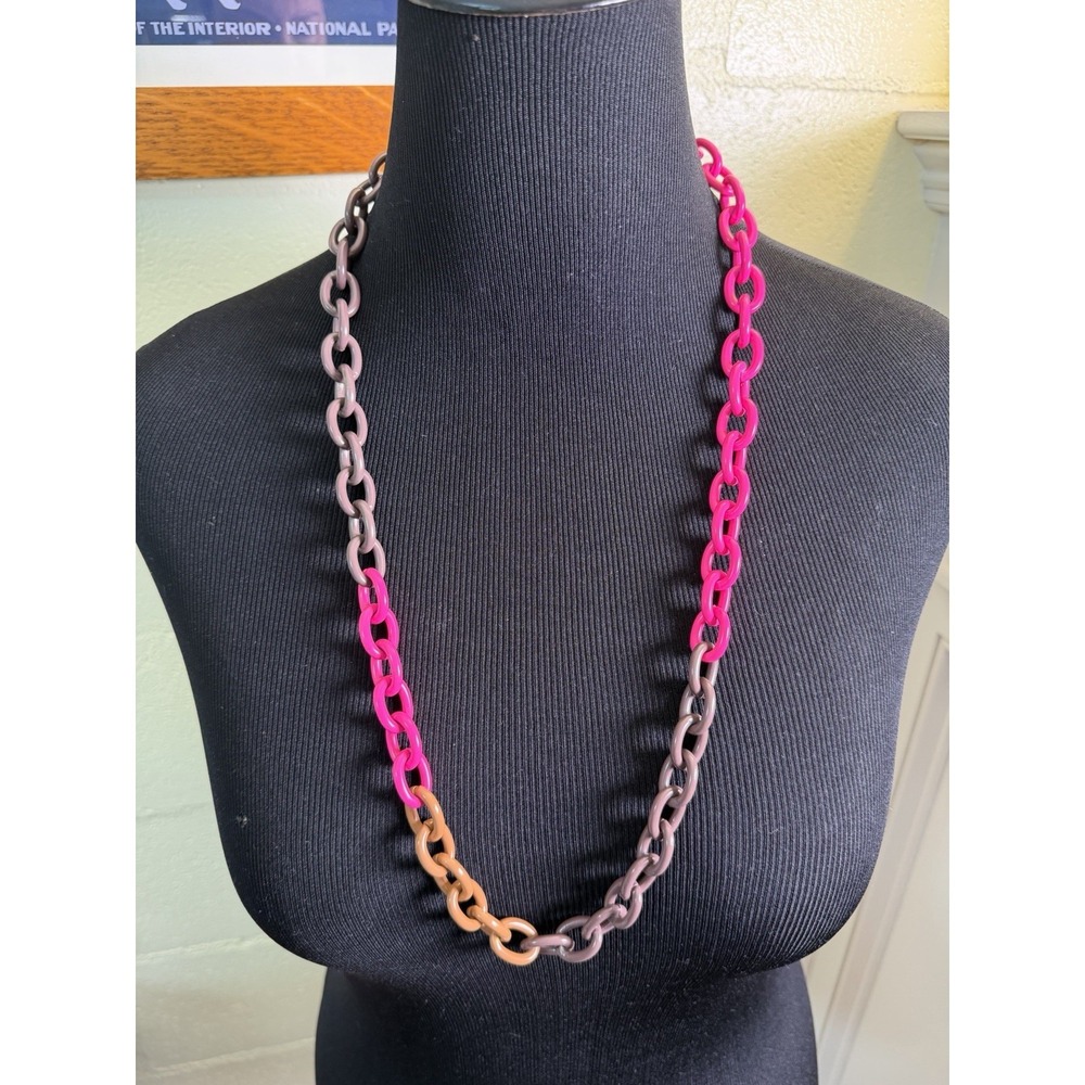 J.Crew 32" Enamel Metal Chain Link Necklace Pink Taupe Tan Statement Necklace